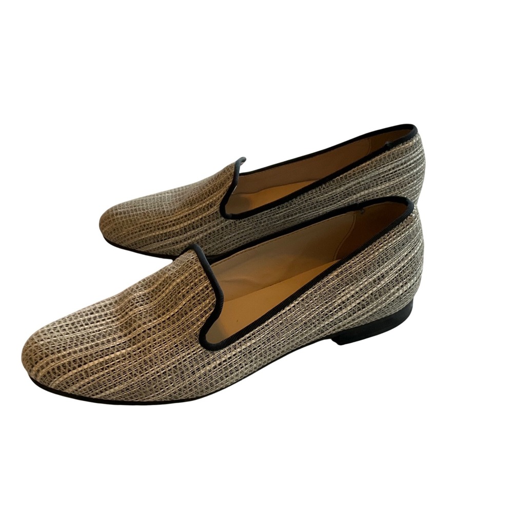 Cole Haan Womens D43680 Woven Smoking Loafers Black White Flats 7.5B
